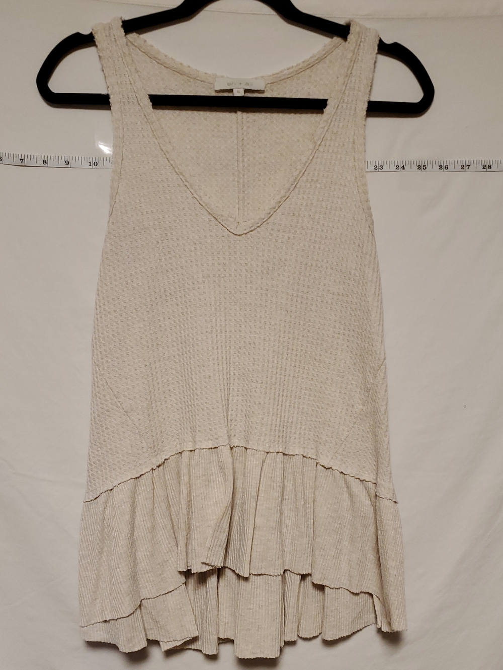 eri + ali  Anthropologie Cream Sleeveless Oversized Waffle Tank Ruffle Hem Sml